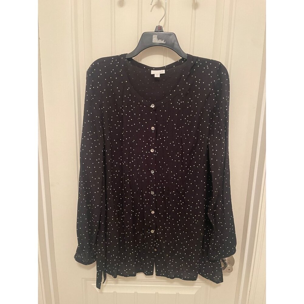 J. Jill Womens Black & White Polka Dot Button-Down Blouse Lโ